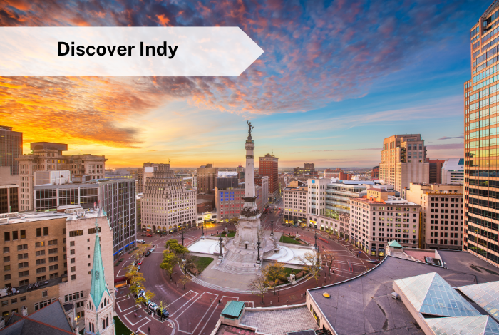 A beautiful picture of downtown at sunset, where Move Indy performs many moves!